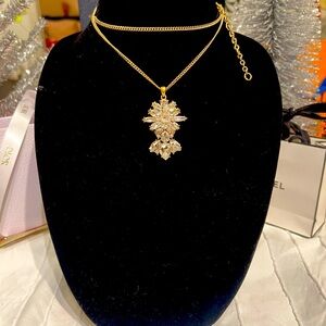 J. Crew gold and crystal long gold necklace EUC.